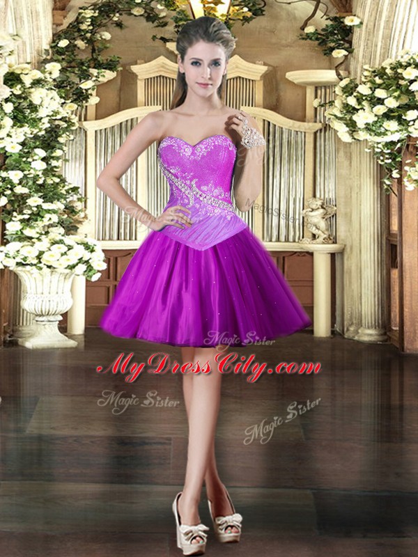 Exquisite Floor Length Fuchsia Quinceanera Dresses Tulle Sleeveless Beading