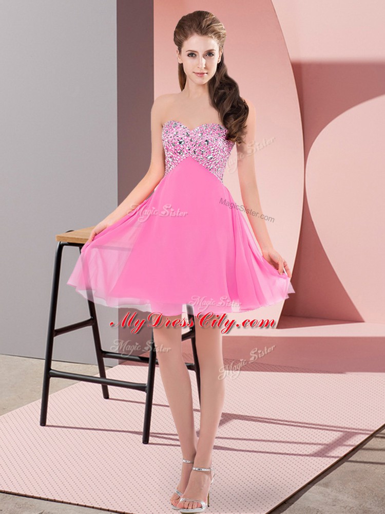 Rose Pink Sweetheart Neckline Beading Prom Gown Sleeveless Lace Up