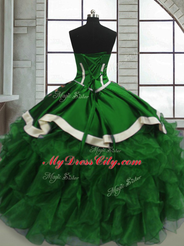 Customized Green Sleeveless Satin and Organza Lace Up Sweet 16 Quinceanera Dress for Sweet 16 and Quinceanera