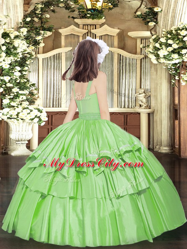 Excellent Dark Green Organza Zipper Little Girls Pageant Dress Sleeveless Floor Length Beading