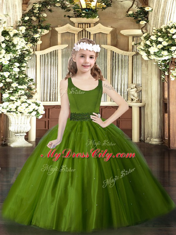 Tulle Sleeveless Floor Length Custom Made Pageant Dress and Beading