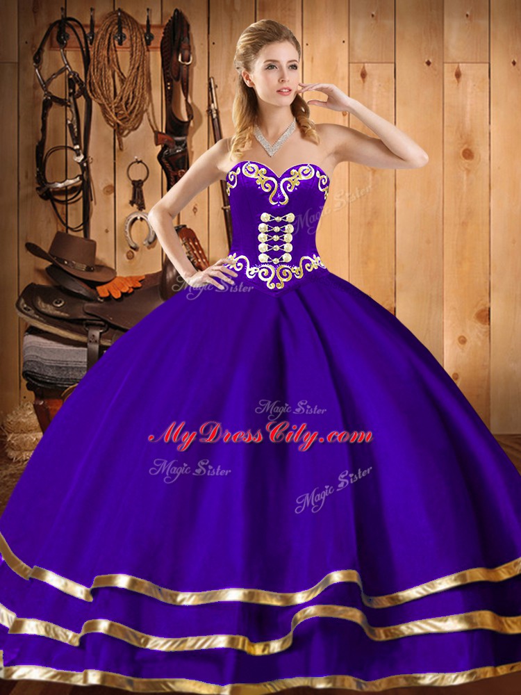 Purple Vestidos de Quinceanera Military Ball and Sweet 16 and Quinceanera with Embroidery Sweetheart Sleeveless Lace Up