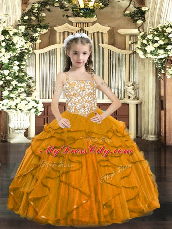 On Sale Orange Straps Lace Up Beading and Ruffles High School Pageant Dress Sleeveless