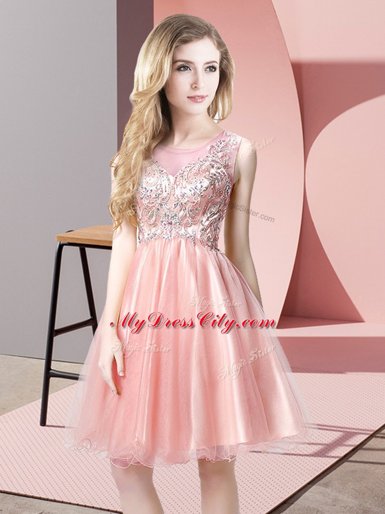 Flirting Knee Length A-line Sleeveless Baby Pink Dress for Prom Zipper