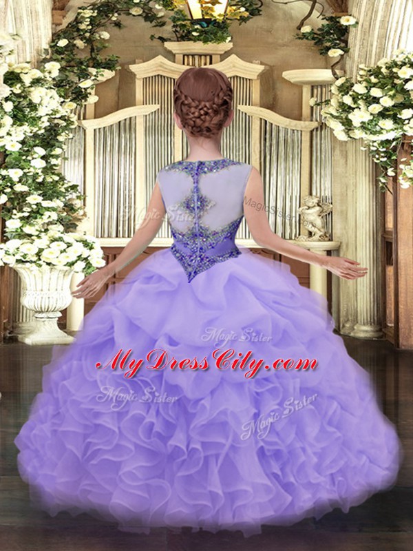 Floor Length Zipper Pageant Dresses Apple Green for Military Ball and Quinceanera with Beading and Ruffles and Pick Ups