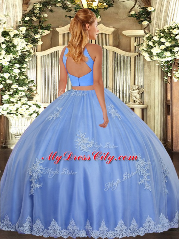 Halter Top Sleeveless Backless 15 Quinceanera Dress Baby Blue Tulle