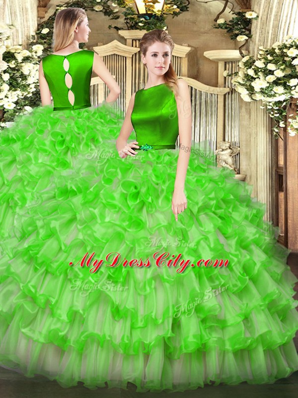 Low Price Floor Length Sweet 16 Quinceanera Dress Organza Sleeveless Ruffled Layers