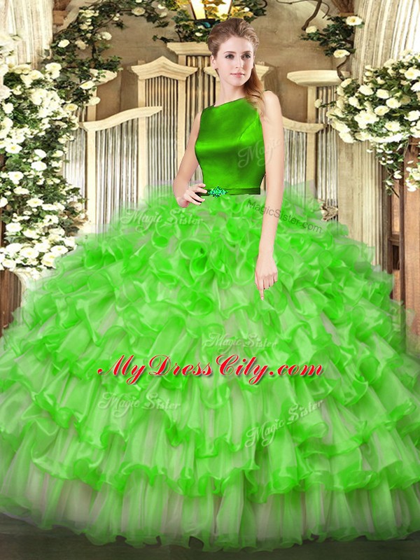 Low Price Floor Length Sweet 16 Quinceanera Dress Organza Sleeveless Ruffled Layers