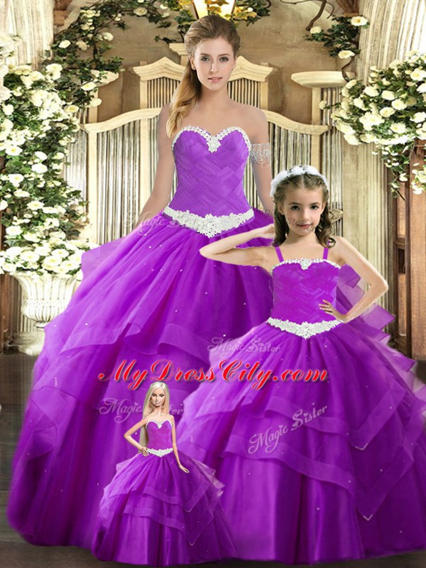 Purple Sweetheart Lace Up Ruching Quince Ball Gowns Sleeveless