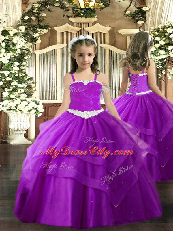 Purple Sweetheart Lace Up Ruching Quince Ball Gowns Sleeveless