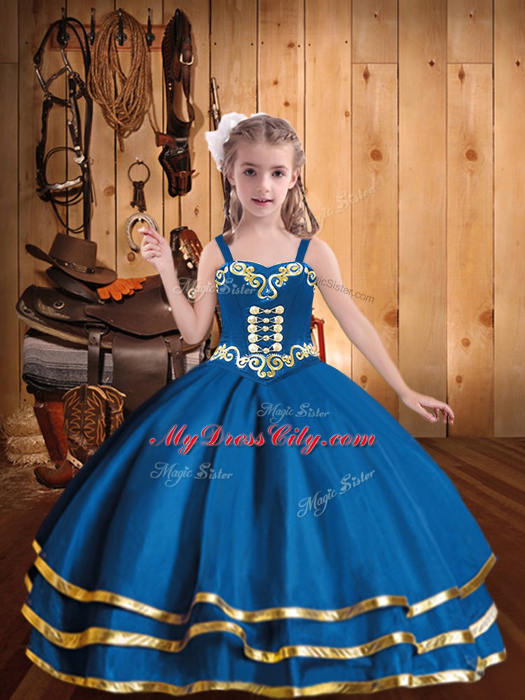 Best Blue Sleeveless Organza Lace Up Little Girl Pageant Dress for Party and Sweet 16 and Quinceanera and Wedding Party