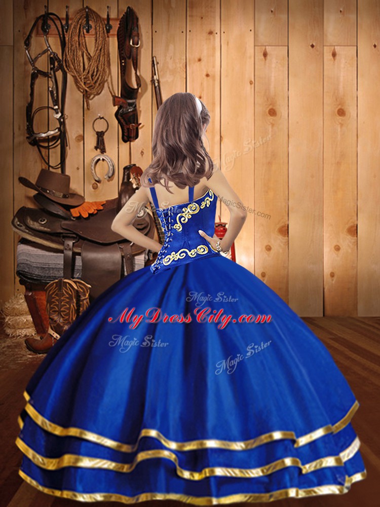 Best Blue Sleeveless Organza Lace Up Little Girl Pageant Dress for Party and Sweet 16 and Quinceanera and Wedding Party