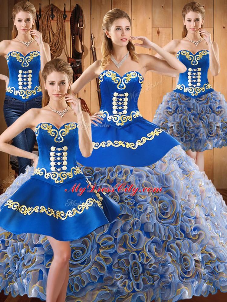 Sleeveless With Train Embroidery Lace Up Quinceanera Dress with Multi-color Sweep Train