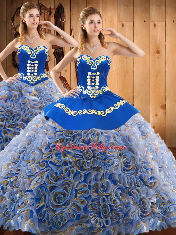 Sleeveless With Train Embroidery Lace Up Quinceanera Dress with Multi-color Sweep Train