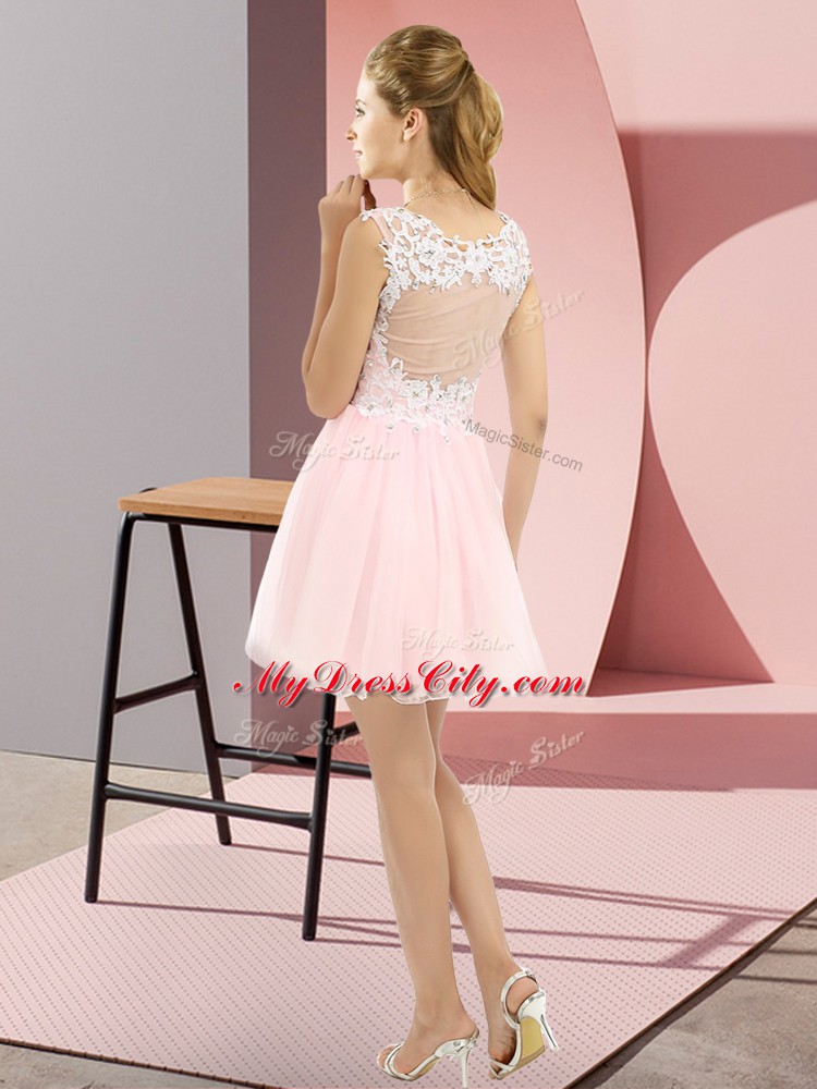 Comfortable Baby Pink V-neck Neckline Beading and Lace Quinceanera Court of Honor Dress Sleeveless Lace Up