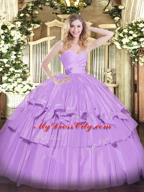 Lavender Sweetheart Lace Up Beading and Ruffled Layers Quinceanera Dresses Sleeveless