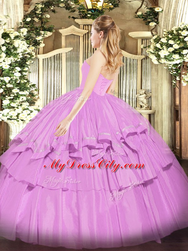 Lavender Sweetheart Lace Up Beading and Ruffled Layers Quinceanera Dresses Sleeveless