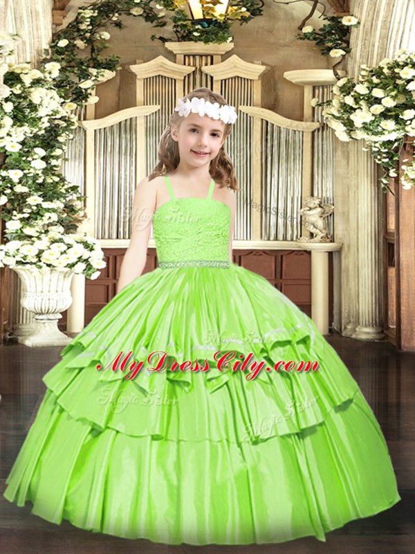 Organza Zipper Straps Sleeveless Floor Length Little Girls Pageant Dress Beading and Lace