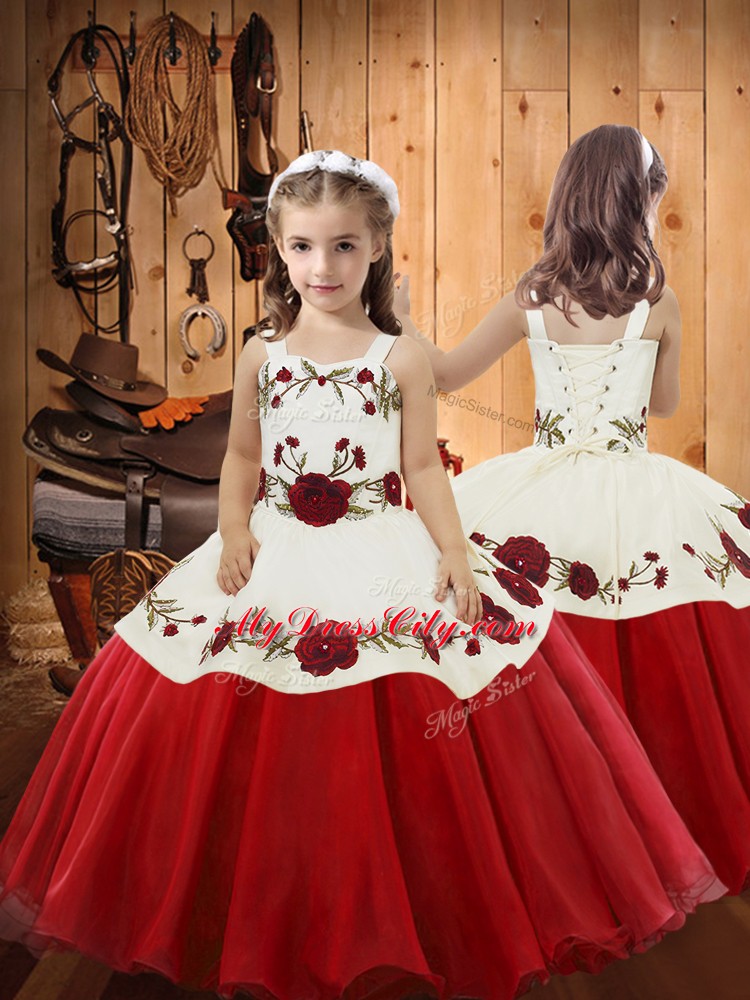 Red Sleeveless Organza Zipper Kids Formal Wear for Sweet 16 and Quinceanera