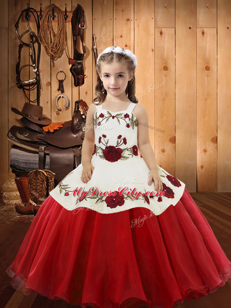 Red Sleeveless Organza Zipper Kids Formal Wear for Sweet 16 and Quinceanera