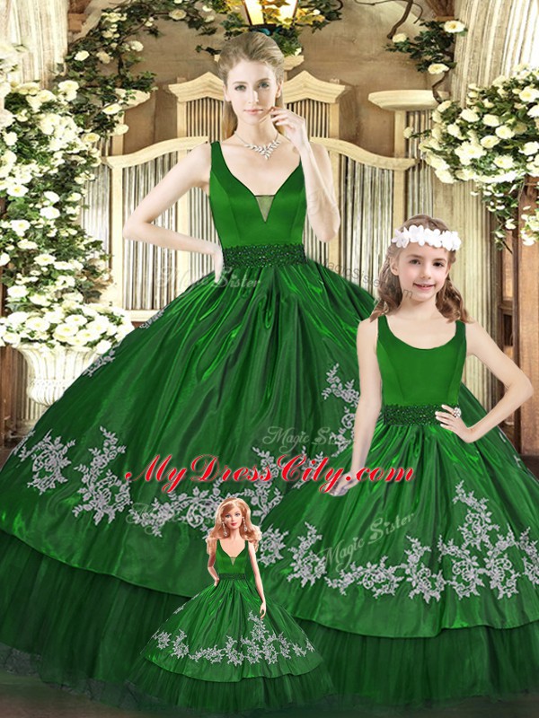 Comfortable Green Organza Zipper Vestidos de Quinceanera Sleeveless Floor Length Beading and Appliques