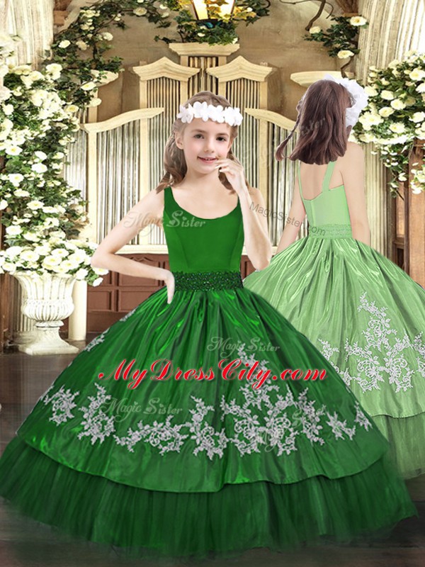 Comfortable Green Organza Zipper Vestidos de Quinceanera Sleeveless Floor Length Beading and Appliques