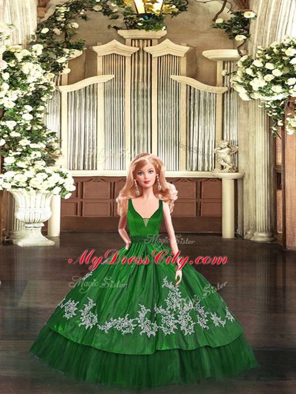 Comfortable Green Organza Zipper Vestidos de Quinceanera Sleeveless Floor Length Beading and Appliques