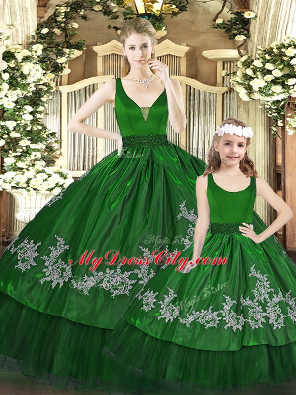 Comfortable Green Organza Zipper Vestidos de Quinceanera Sleeveless Floor Length Beading and Appliques