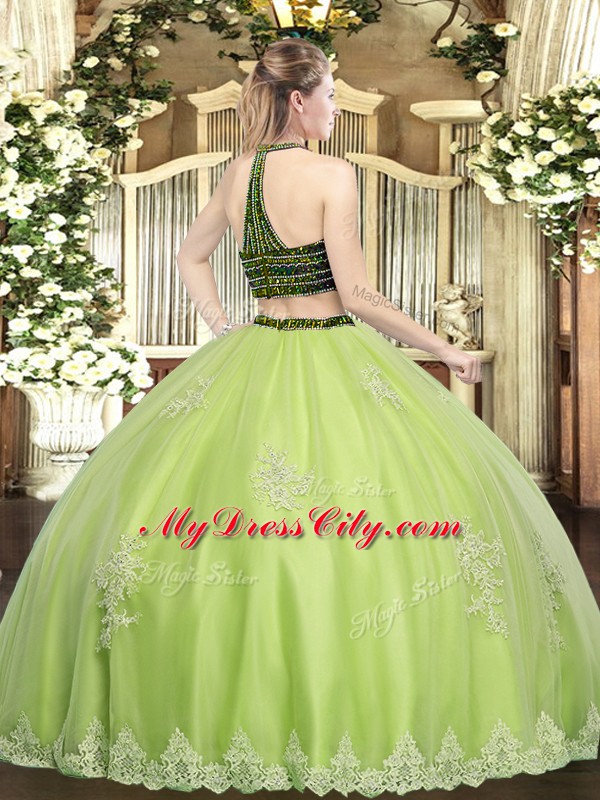 Tulle Sleeveless Floor Length Vestidos de Quinceanera and Beading and Appliques