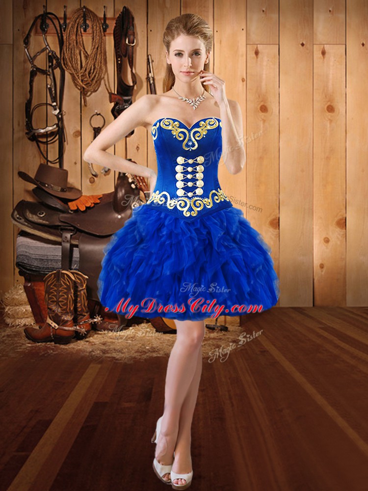 Extravagant Sweetheart Sleeveless Lace Up Prom Dresses Royal Blue Organza