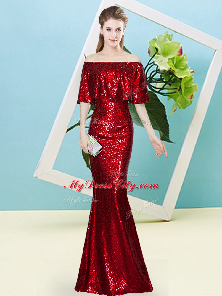 Simple Half Sleeves Sequins Zipper Prom Party Dress