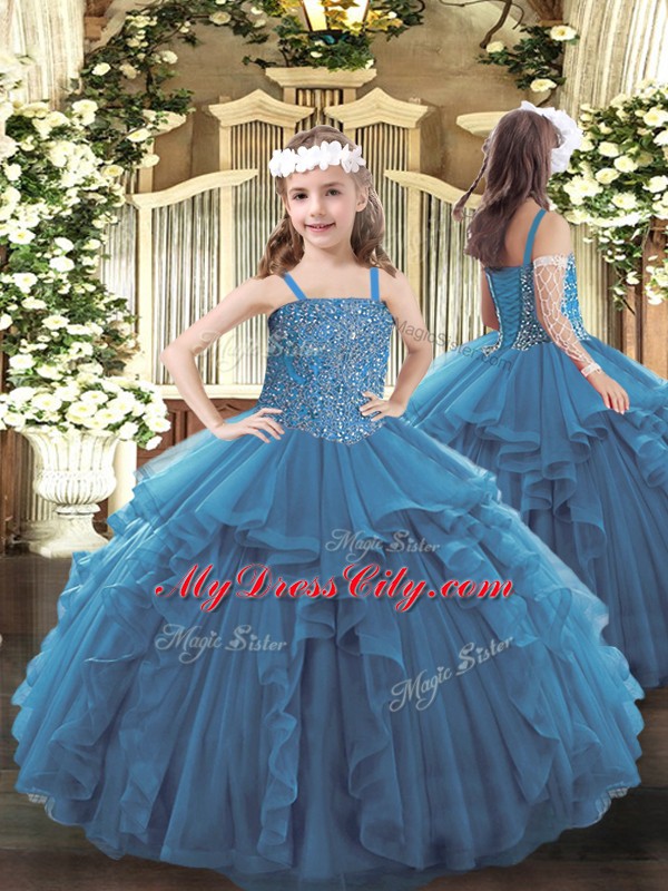 Sleeveless Lace Up Floor Length Beading and Ruffles Sweet 16 Dresses