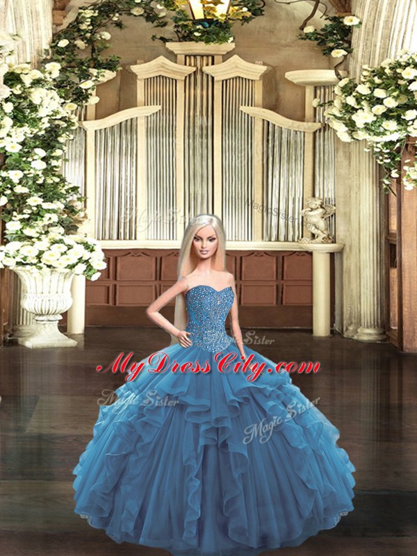 Sleeveless Lace Up Floor Length Beading and Ruffles Sweet 16 Dresses