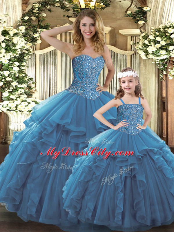 Sleeveless Lace Up Floor Length Beading and Ruffles Sweet 16 Dresses