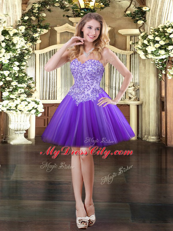 Delicate Purple Sweetheart Lace Up Appliques Prom Party Dress Sleeveless