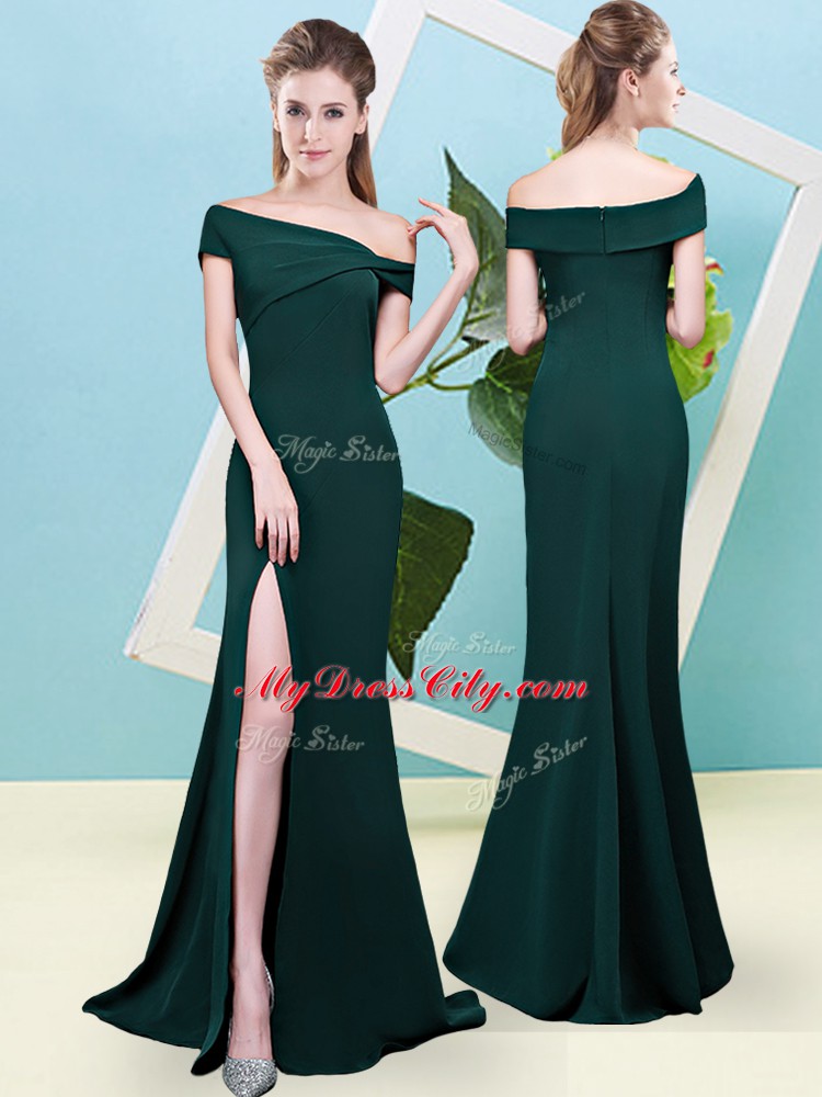 Ruching Quinceanera Court Dresses Dark Green Zipper Sleeveless Floor Length