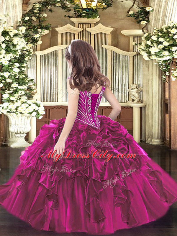 Luxurious Purple Sleeveless Beading and Ruffles Floor Length Girls Pageant Dresses