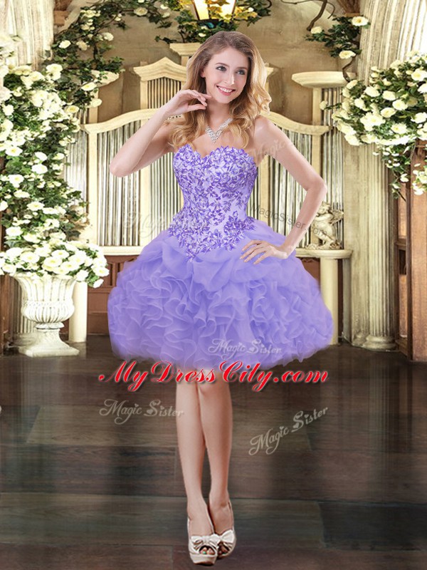 Glorious Organza Sweetheart Sleeveless Zipper Appliques and Ruffles Vestidos de Quinceanera in Lavender