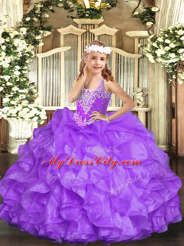 Lavender Sleeveless Beading and Ruffles Floor Length Pageant Gowns