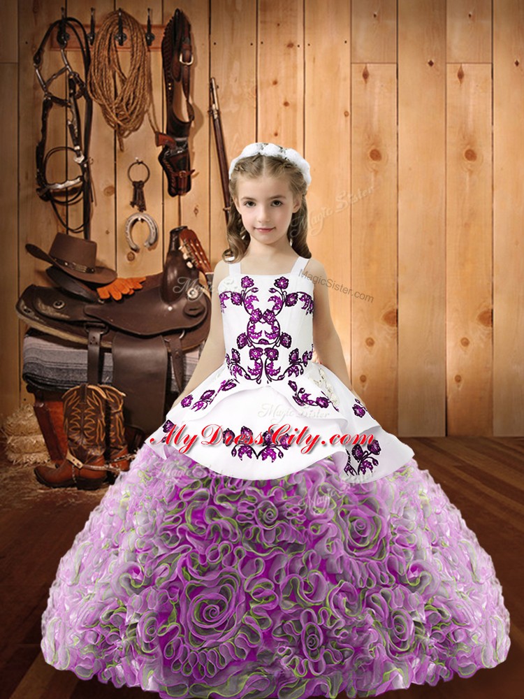 Admirable Multi-color Lace Up Straps Beading Child Pageant Dress Organza and Fabric With Rolling Flowers Sleeveless