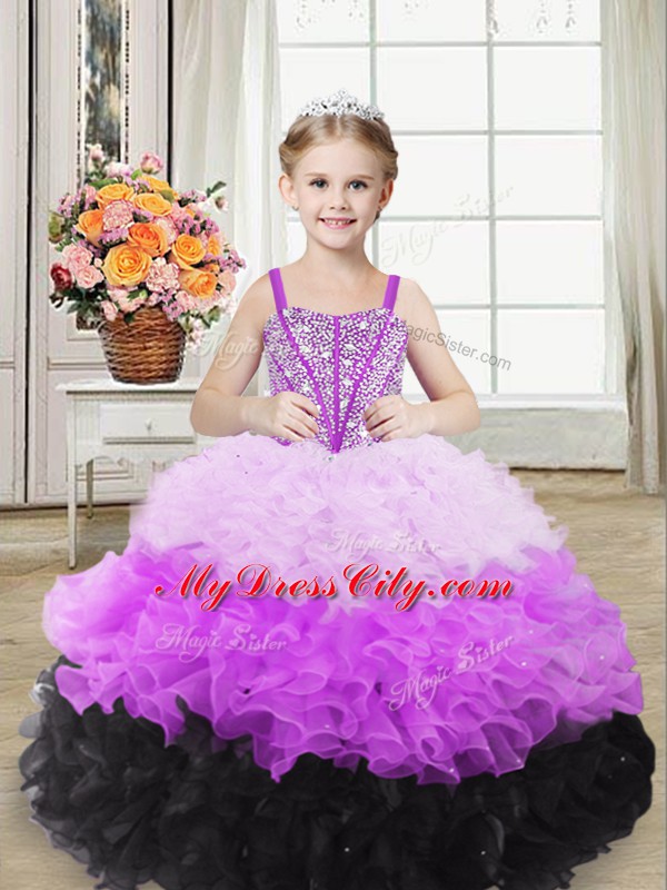 Elegant Multi-color Sleeveless Floor Length Beading and Ruffles Lace Up Pageant Dresses