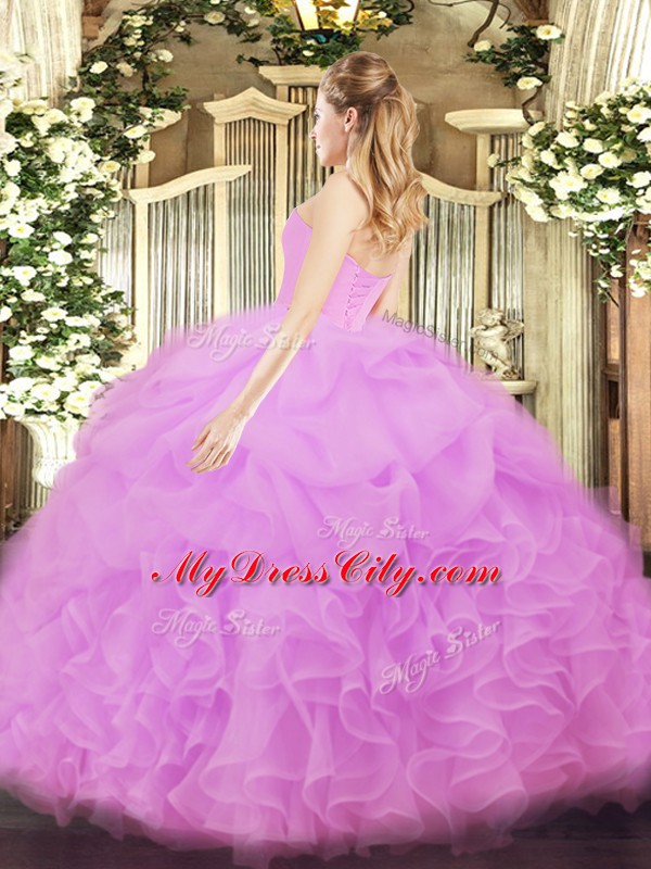 Chic Sleeveless Floor Length Beading and Ruffles Lace Up 15 Quinceanera Dress with Lavender