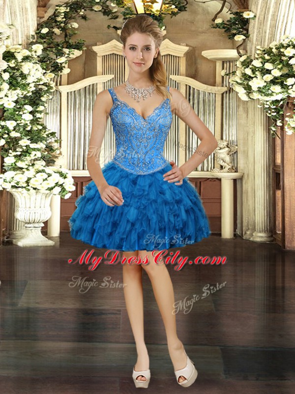 Straps Sleeveless Lace Up Quinceanera Dresses Teal Organza