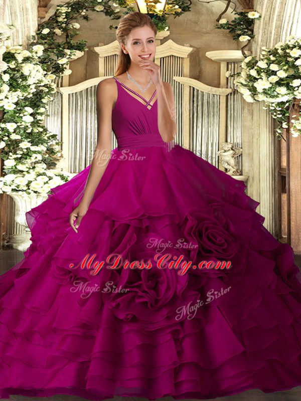 Sleeveless Backless Floor Length Ruffled Layers Quince Ball Gowns