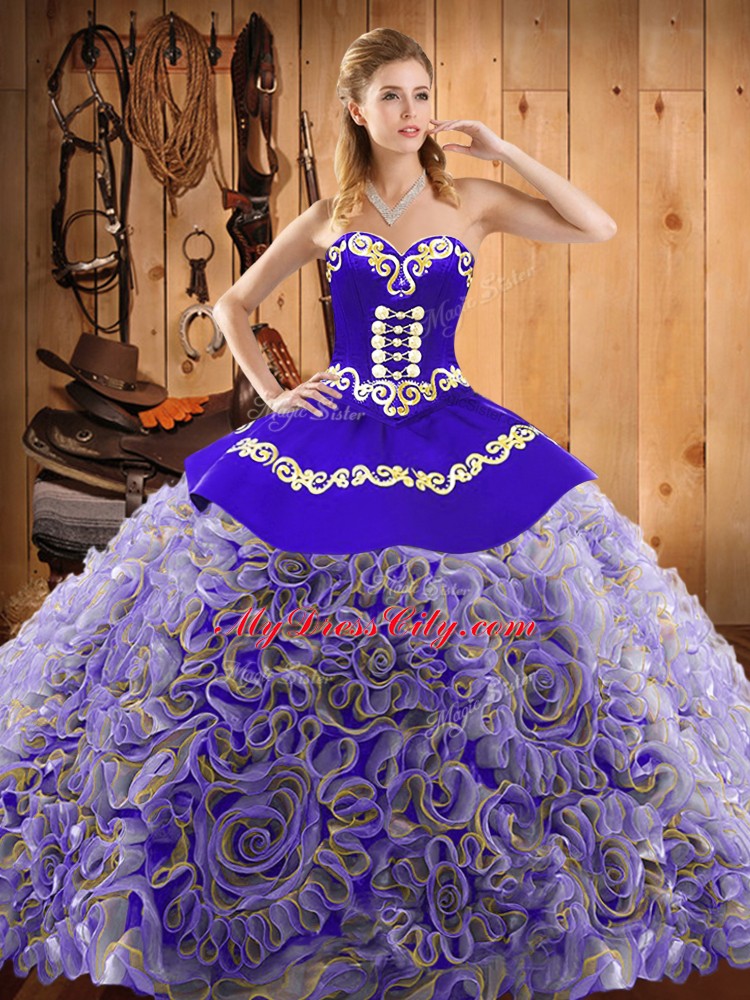 Multi-color Sleeveless Sweep Train Embroidery With Train Quinceanera Gown