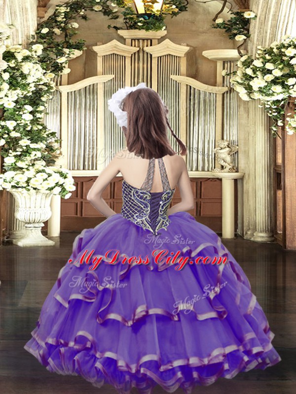 Lavender Sleeveless Floor Length Beading Lace Up Pageant Gowns