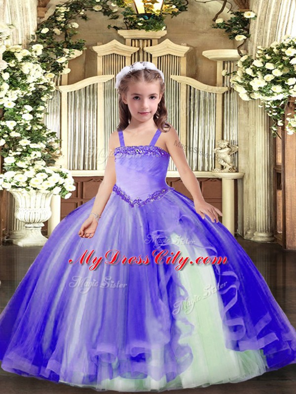 Fantastic Straps Sleeveless Tulle Little Girl Pageant Dress Appliques Lace Up