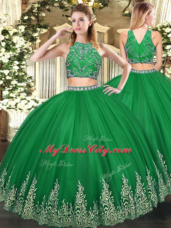 Decent Floor Length Zipper Quinceanera Dress Dark Green for Military Ball and Sweet 16 and Quinceanera with Beading and Ruffles