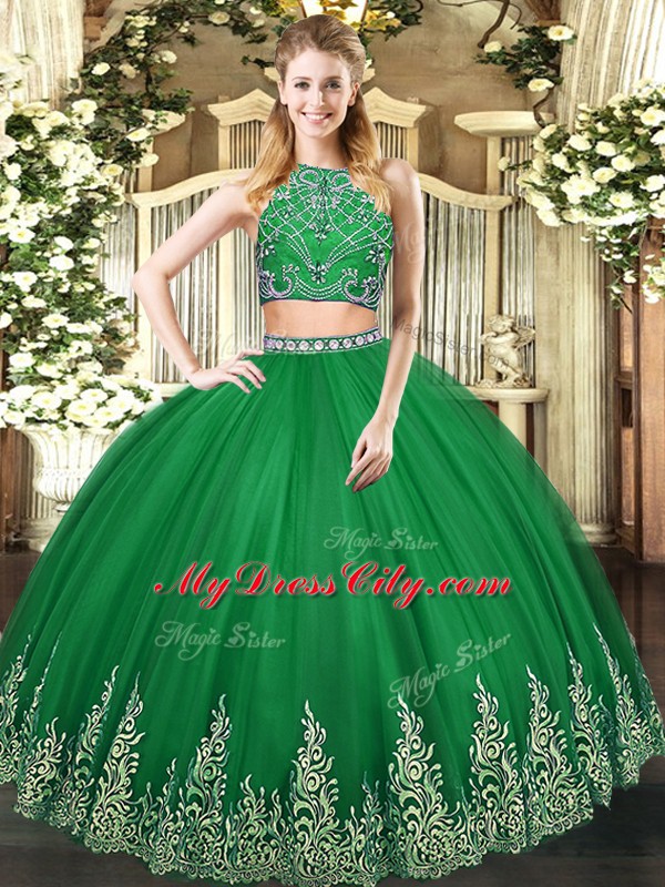 Decent Floor Length Zipper Quinceanera Dress Dark Green for Military Ball and Sweet 16 and Quinceanera with Beading and Ruffles