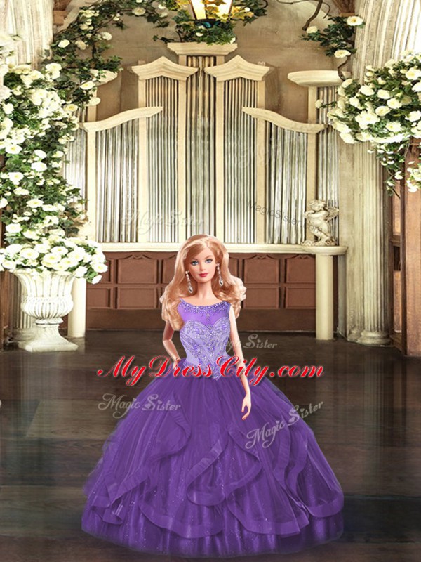 Floor Length Ball Gowns Sleeveless Purple Quinceanera Gown Lace Up